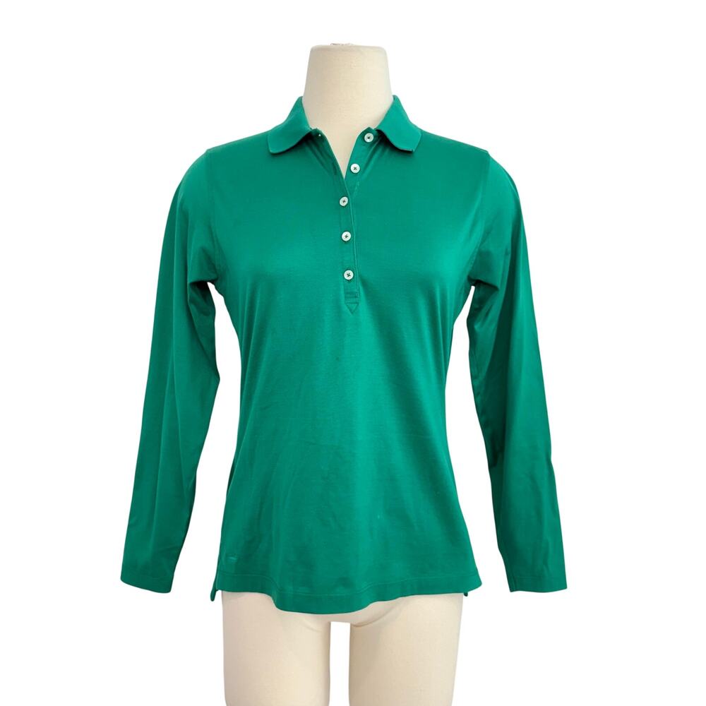 Peter Millar Luxury Cotton Long Sleeve Polo Shirt Green Women's S